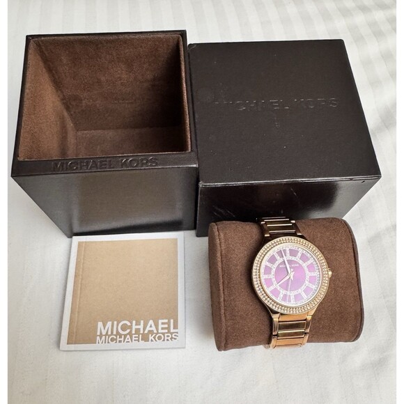 Michael Kors MK3442 Mini Kerry Fuchsia Dial Gold Tone Stainless Women's Watch - Picture 1 of 5